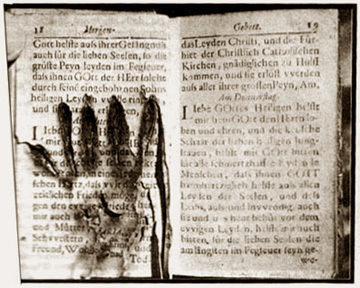 Singed bible from the Museum of the Holy Souls in Purgatory, in Rome